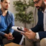 Therapist discussing treatment plan with client during counseling to address hidden PTSD symptoms effectively.